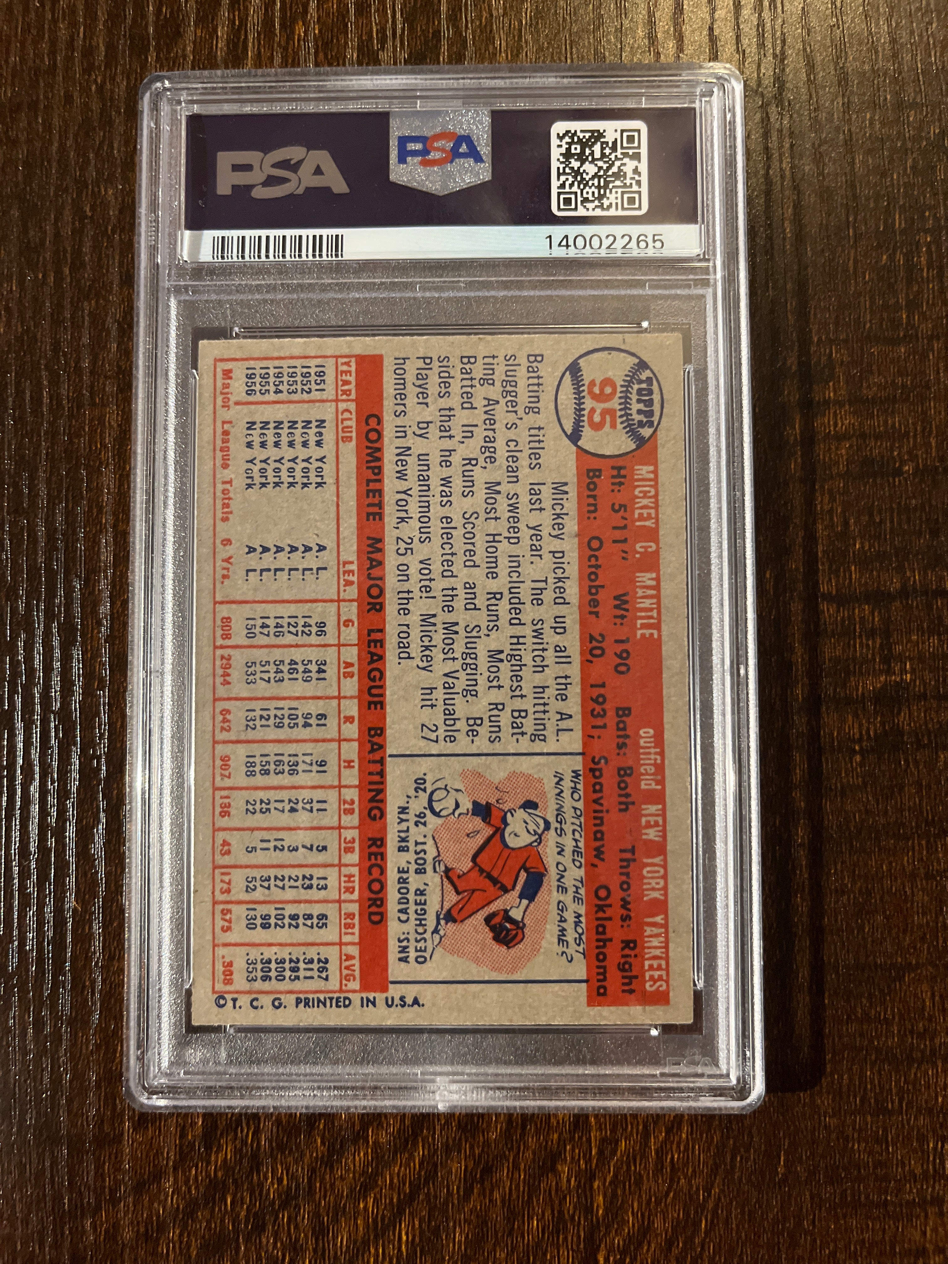 1957 Topps Mickey Mantle #95 PSA 8 NM-MT