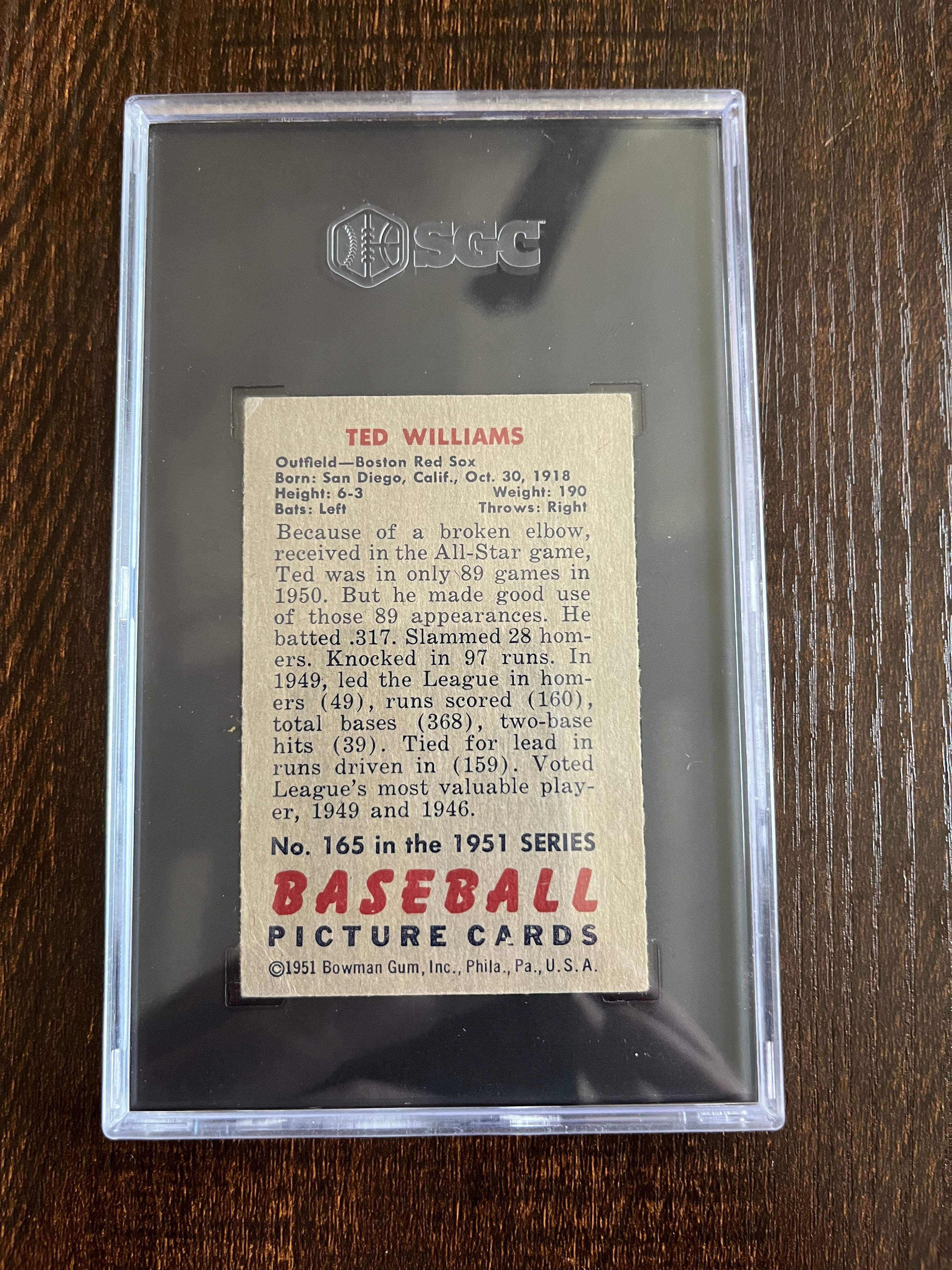 Beautiful 1951 Bowman Ted Williams SGC 4