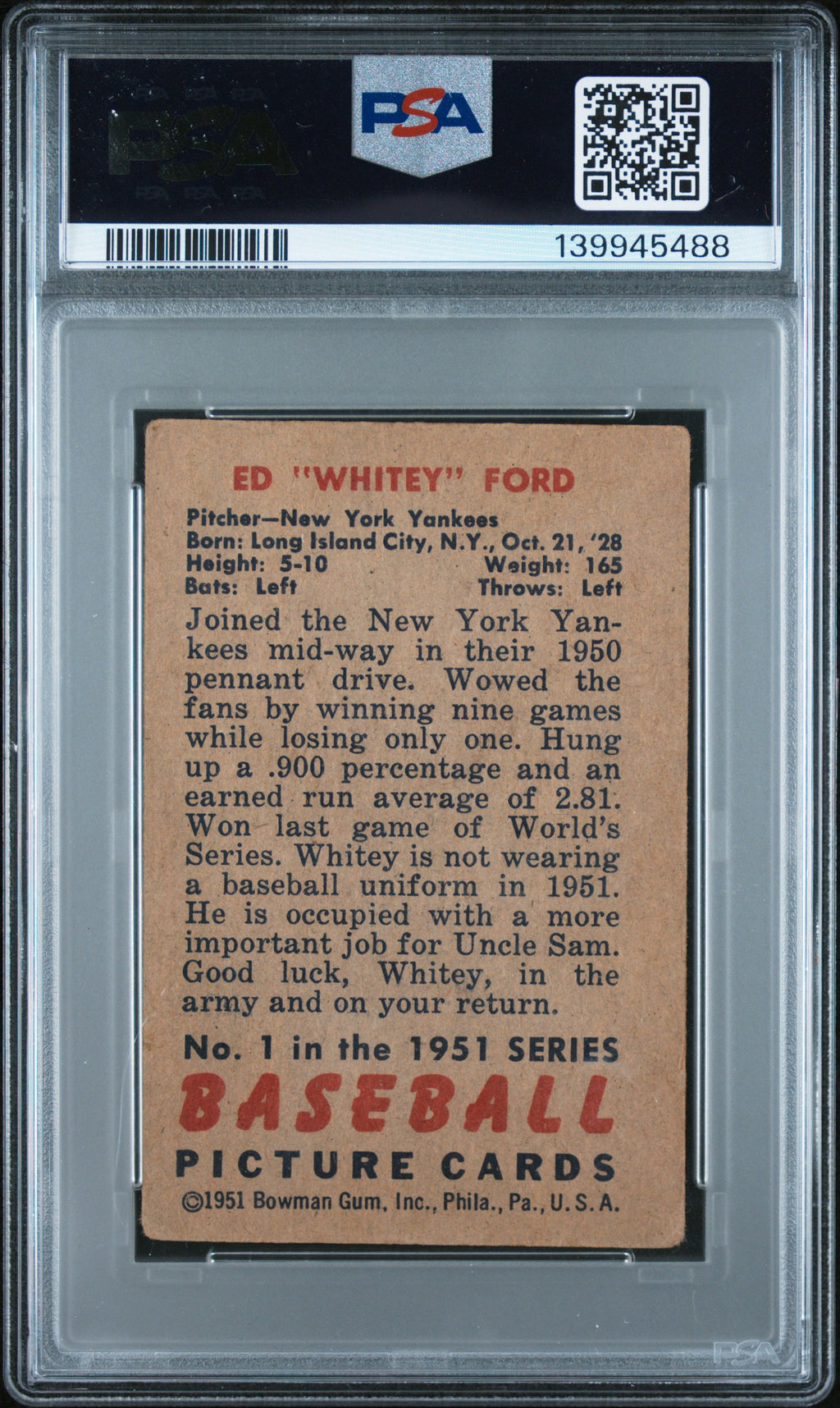 1951 Bowman Whitey Ford PSA 2
