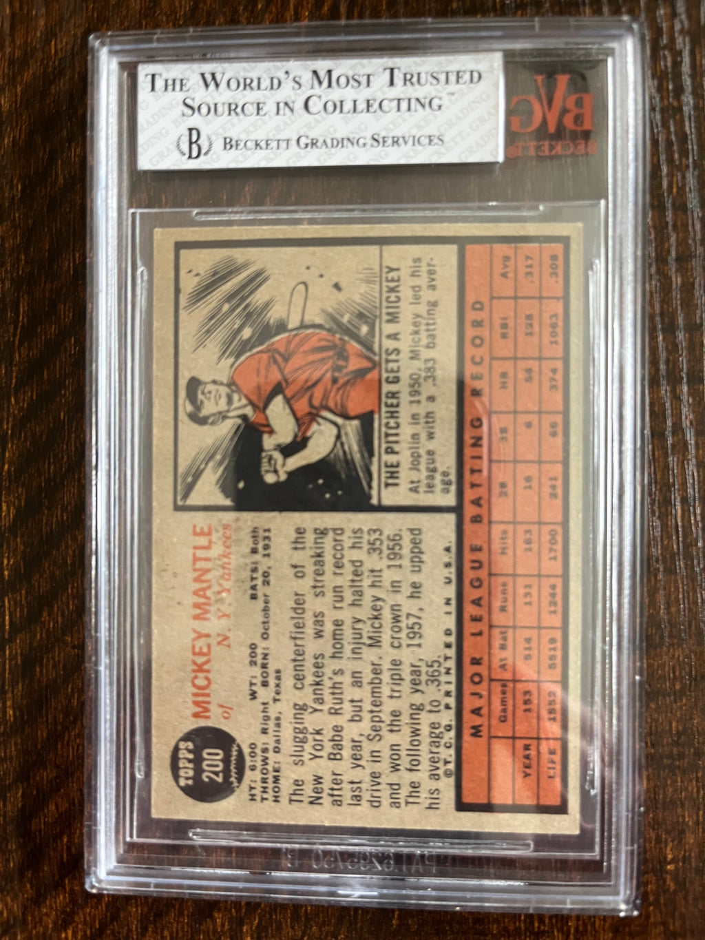 1962 Topps Mickey Mantle BVG 7.5