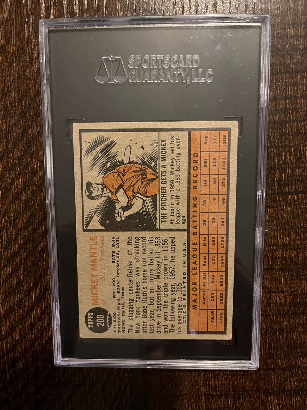 Centered 1962 Topps Mickey Mantle #200 SGC 4