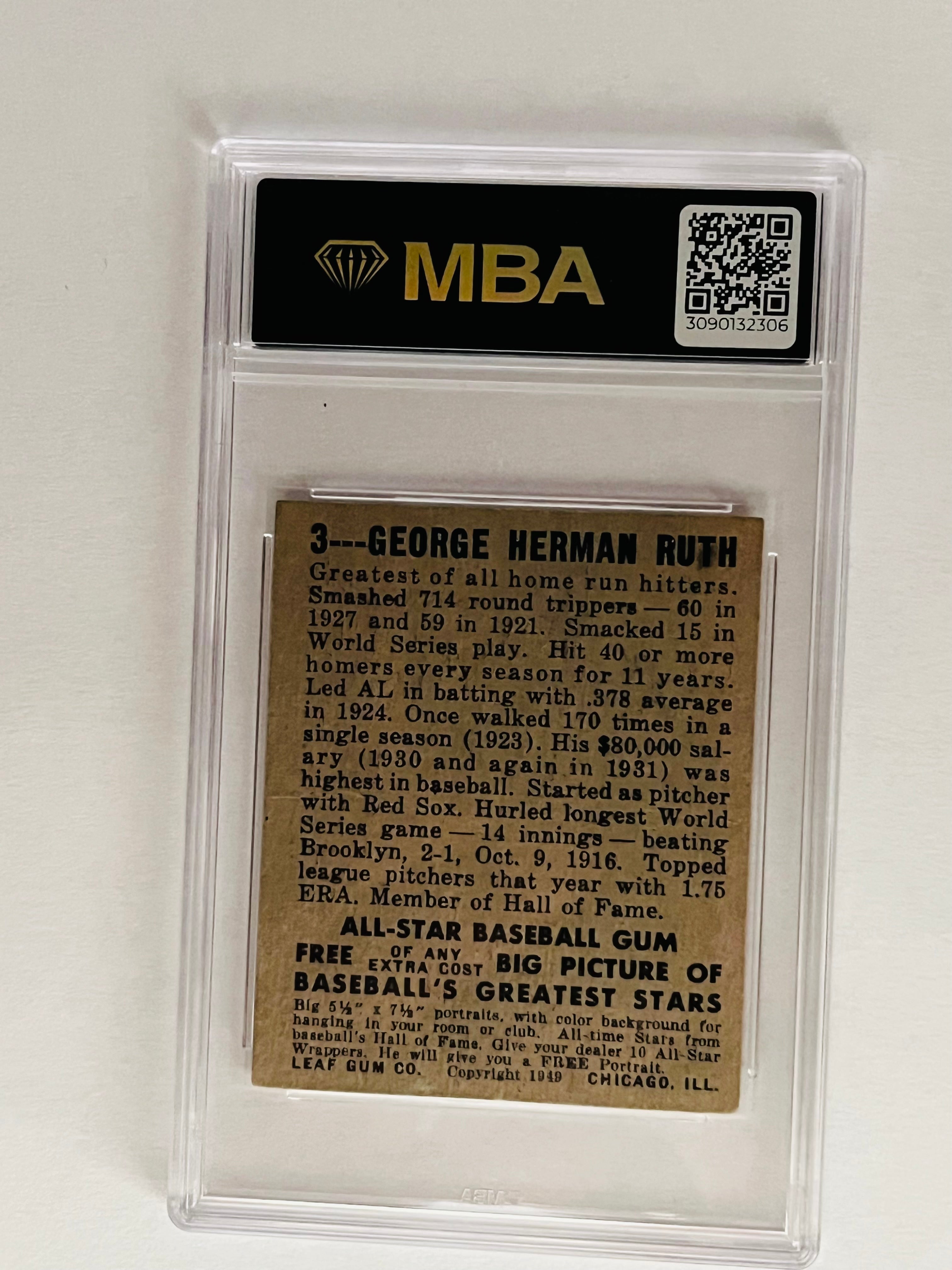 Perfectly Centered 1948 Leaf Babe Ruth #3 MBA 3