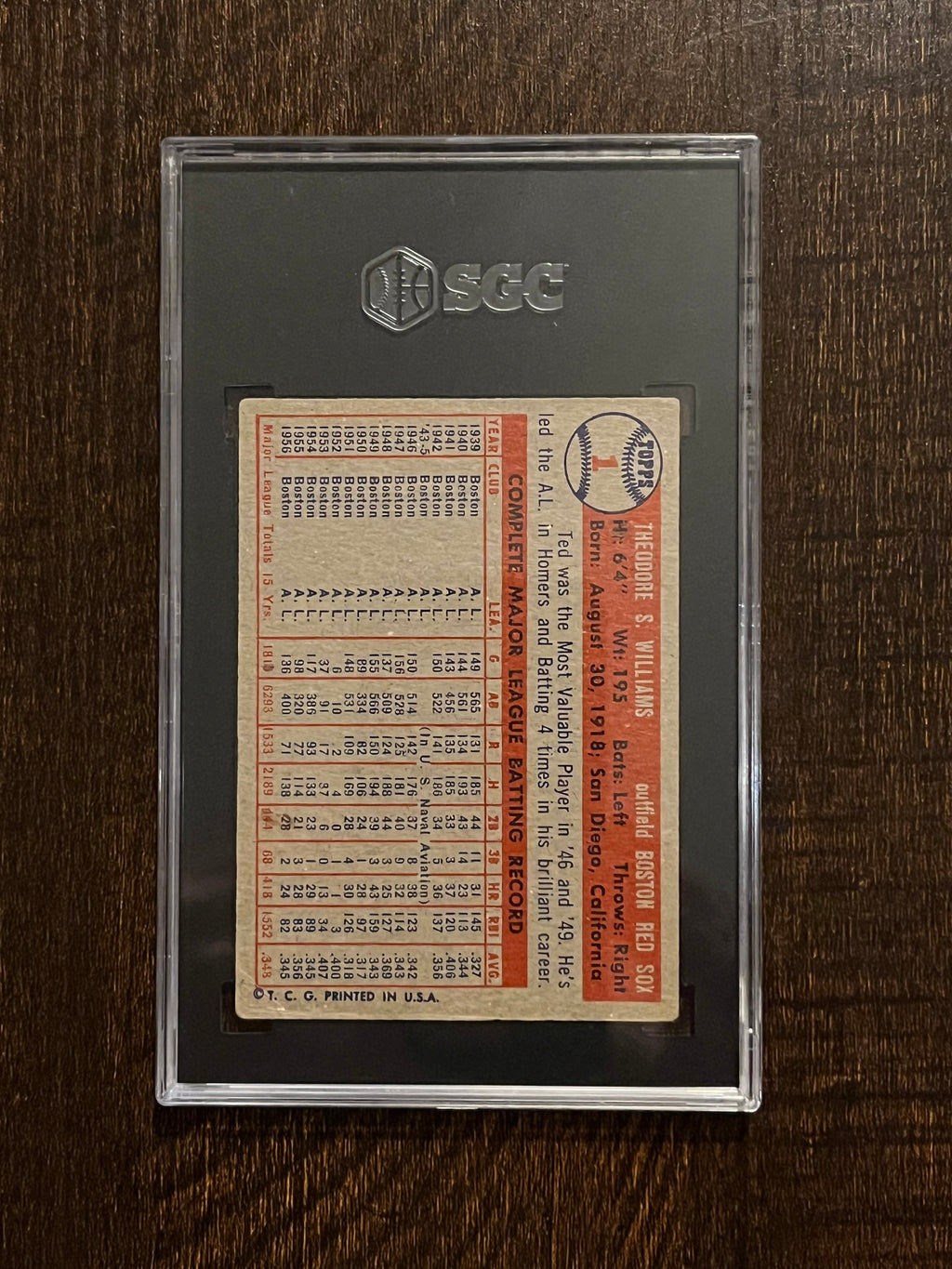 1957 Topps Ted Williams SGC 3 MBA Silver - Top 15% Eye Appeal