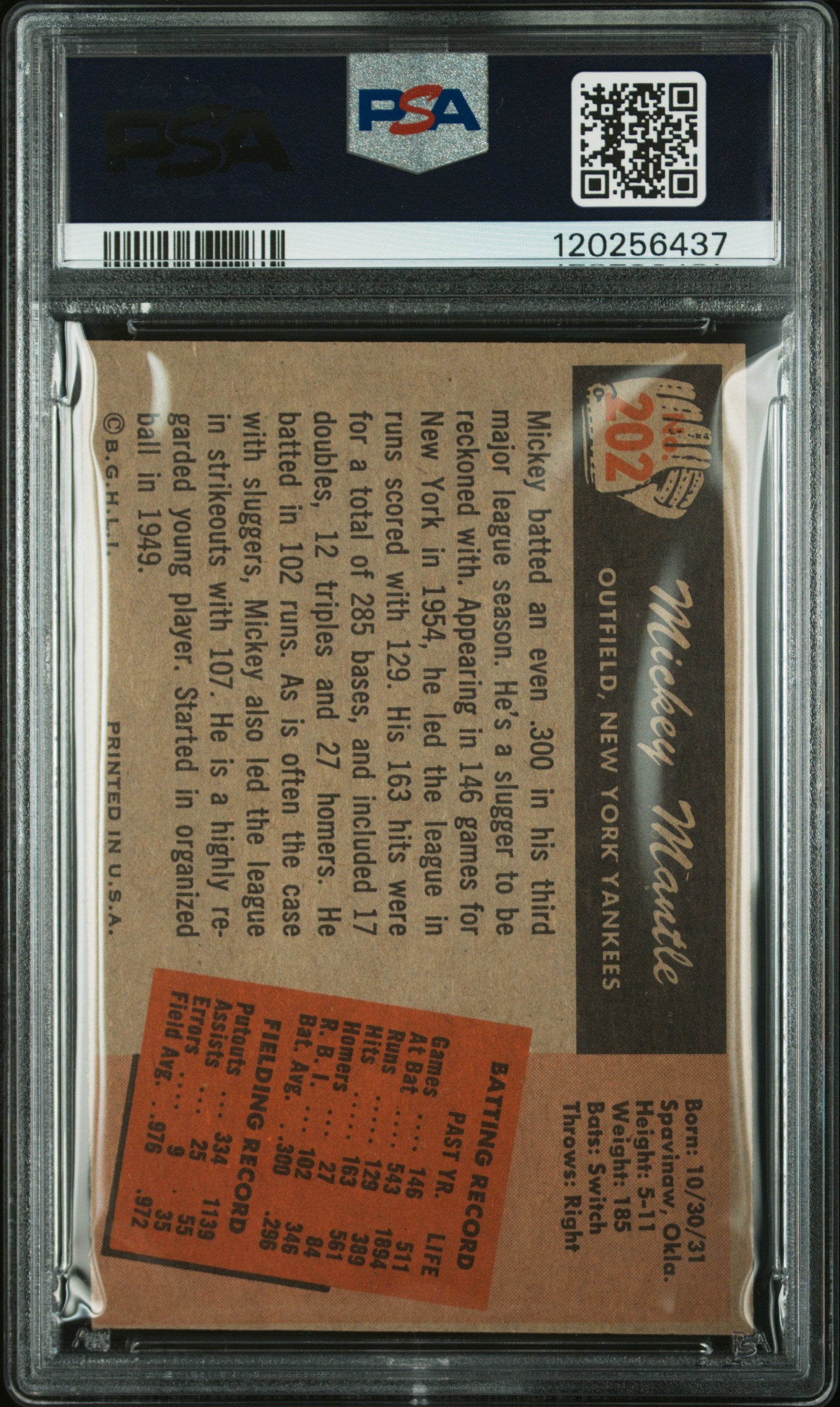 1955 Bowman Mickey Mantle PSA 5 MBA Gold