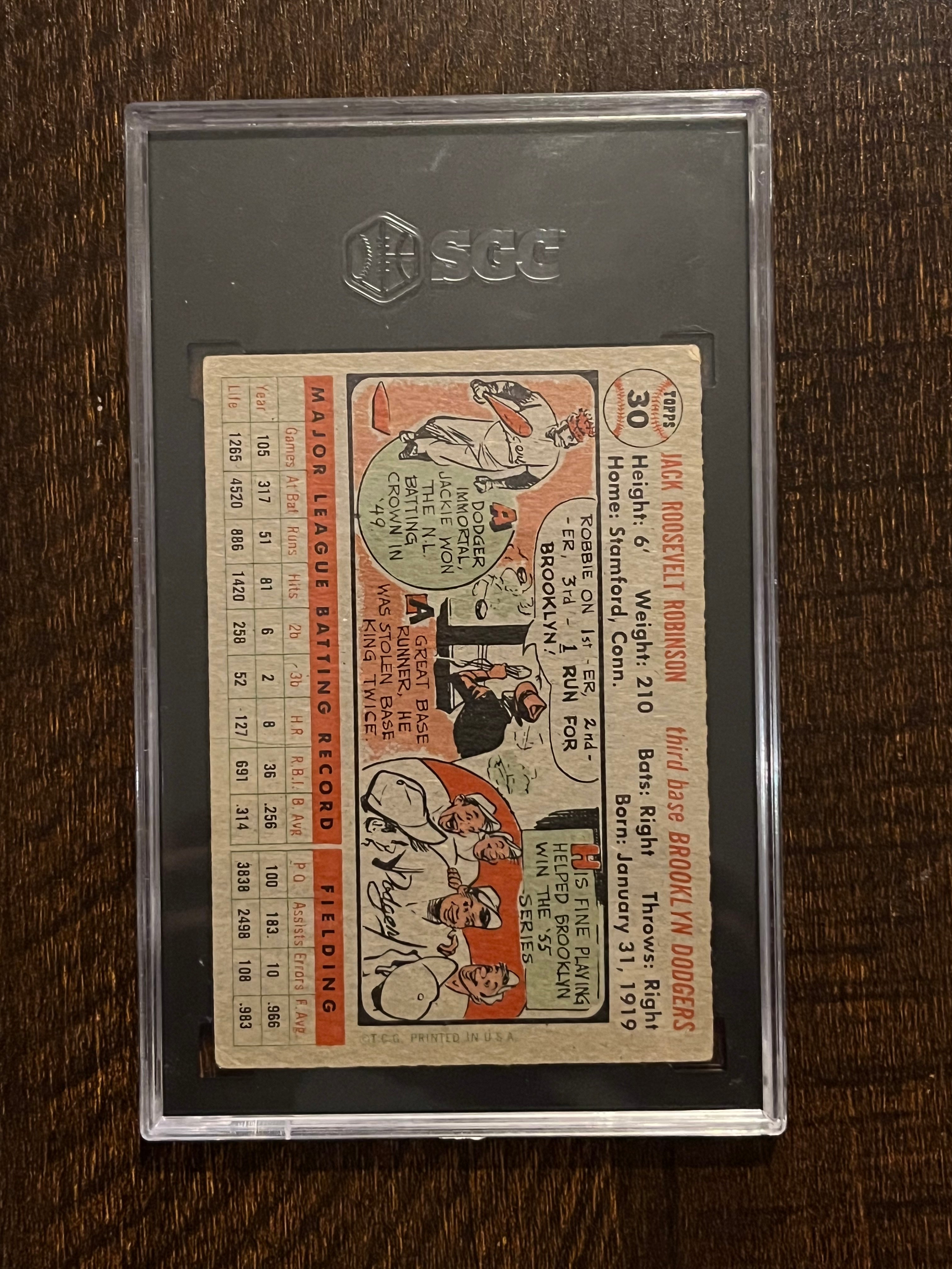 Centered 1956 Topps Jackie Robinson Gray Back SGC 4