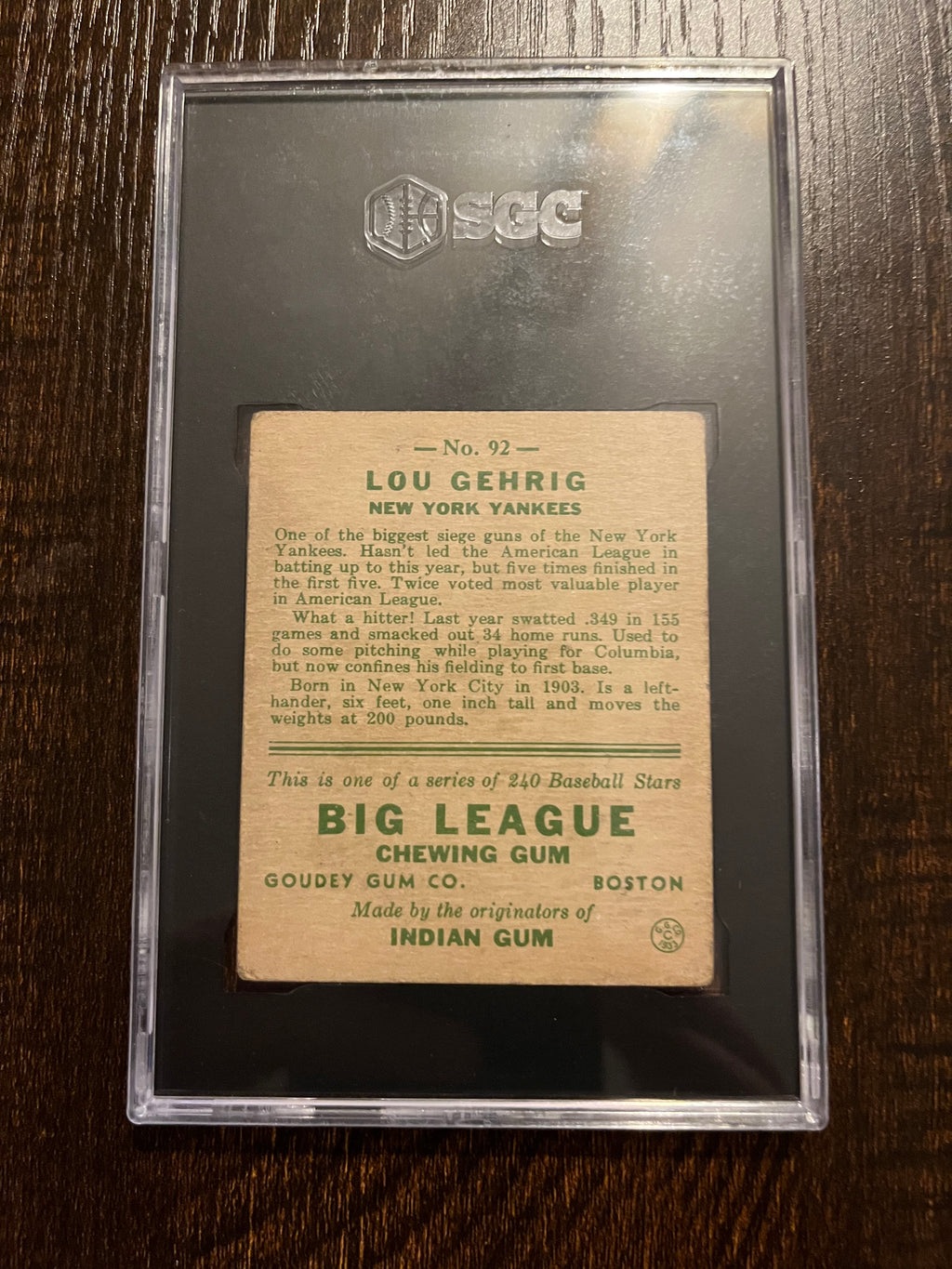 1933 Goudey #92 Lou Gehrig SGC 3.5