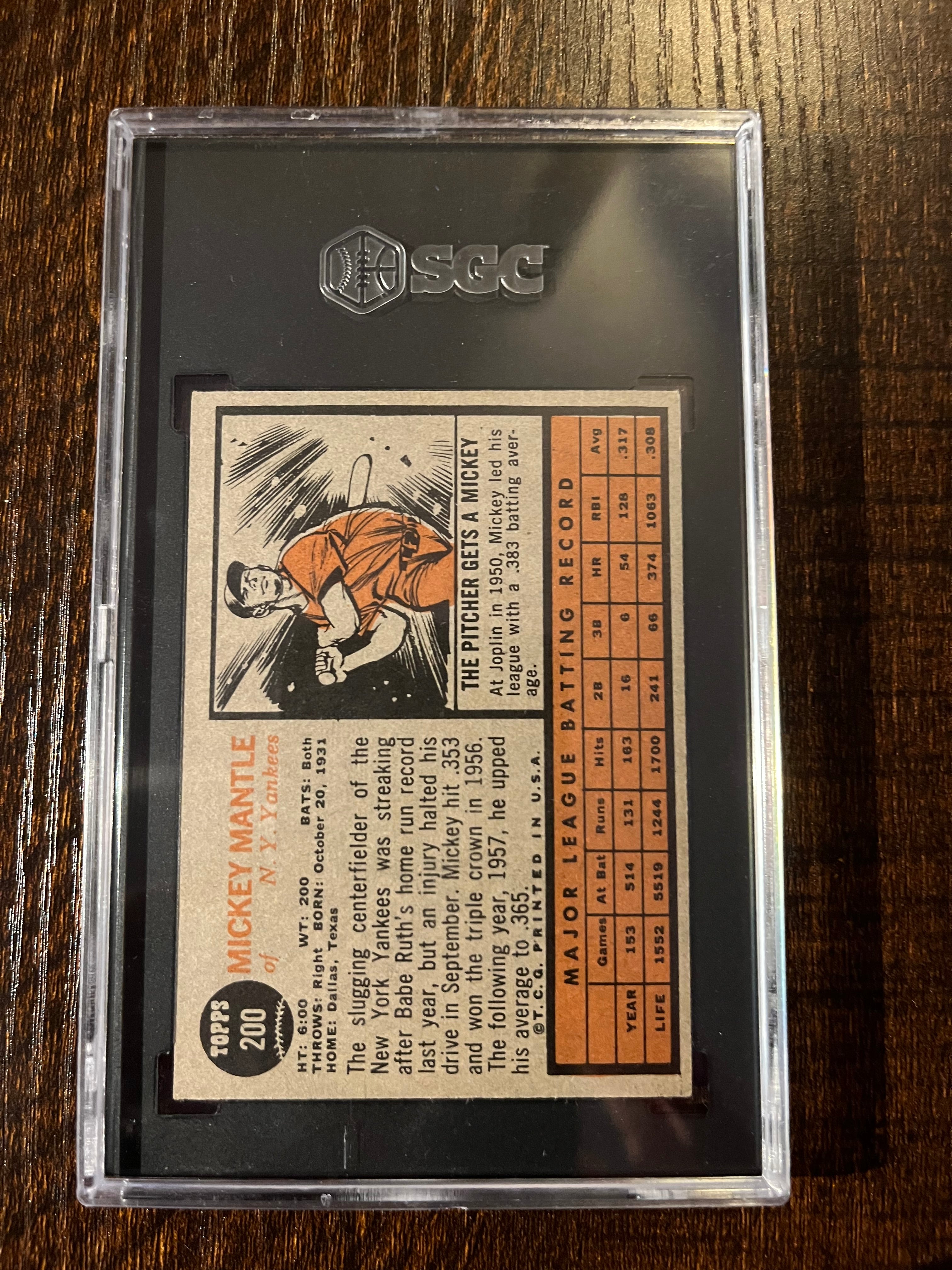 Dead Centered 1962 Topps Mickey Mantle #200 SGC 6