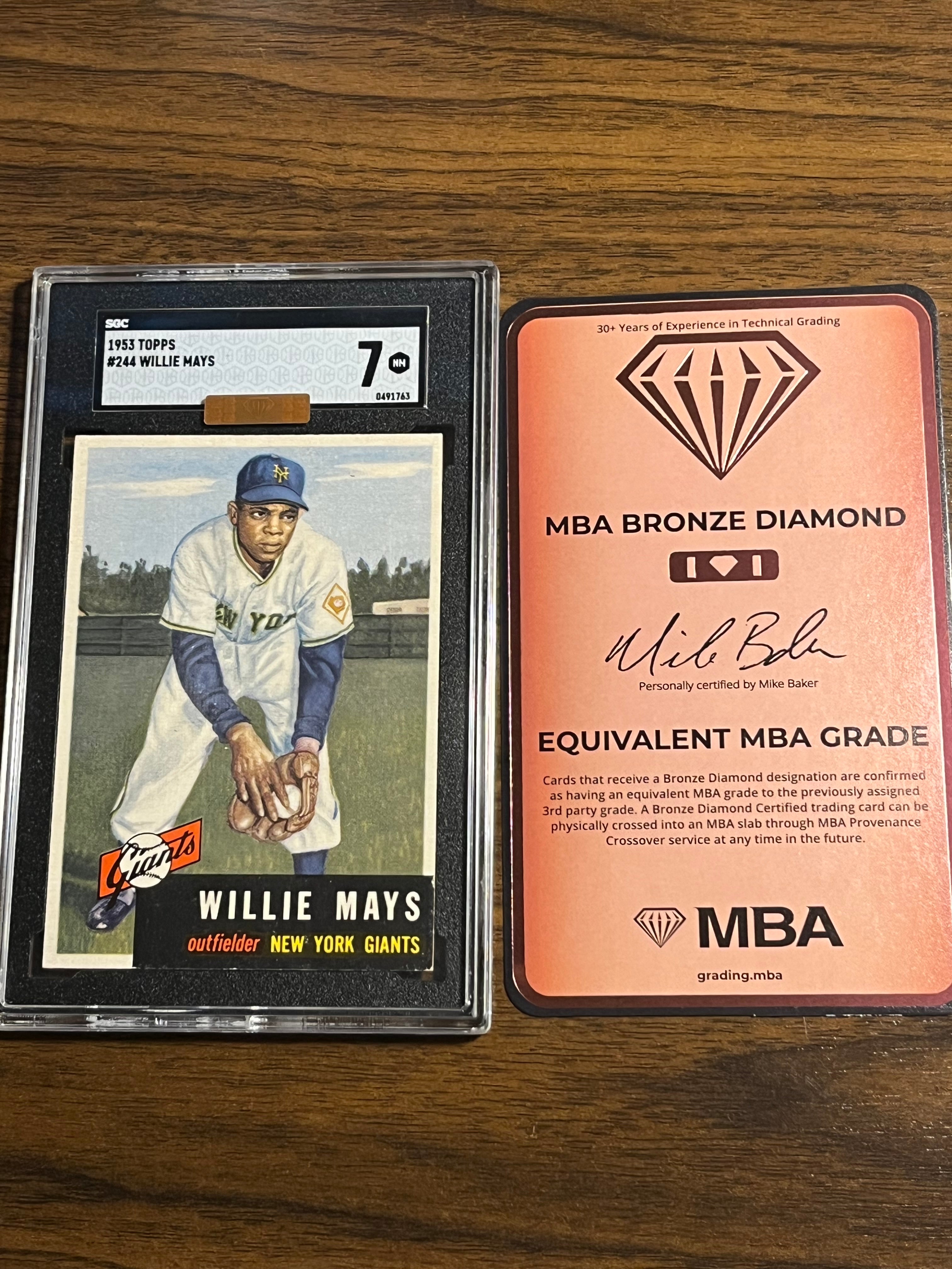 Very Low Pop - 1953 Topps Willie Mays Short Print SGC 7 MBA Bronze