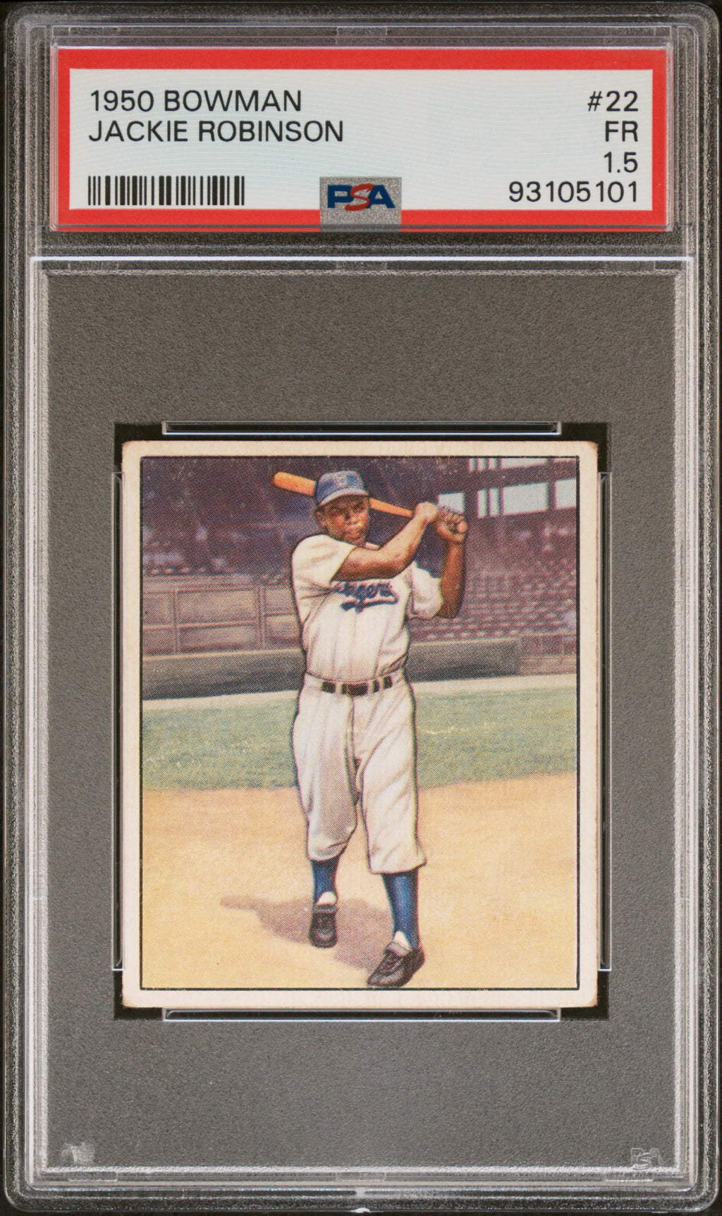 1950 Bowman Jackie Robinson PSA 1.5 MBA 2 Gold