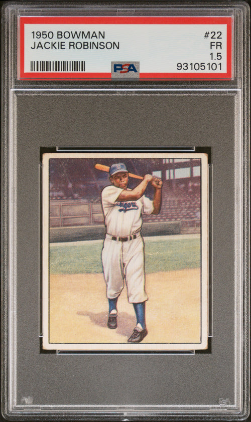 1950 Bowman Jackie Robinson PSA 1.5 MBA 2 Gold