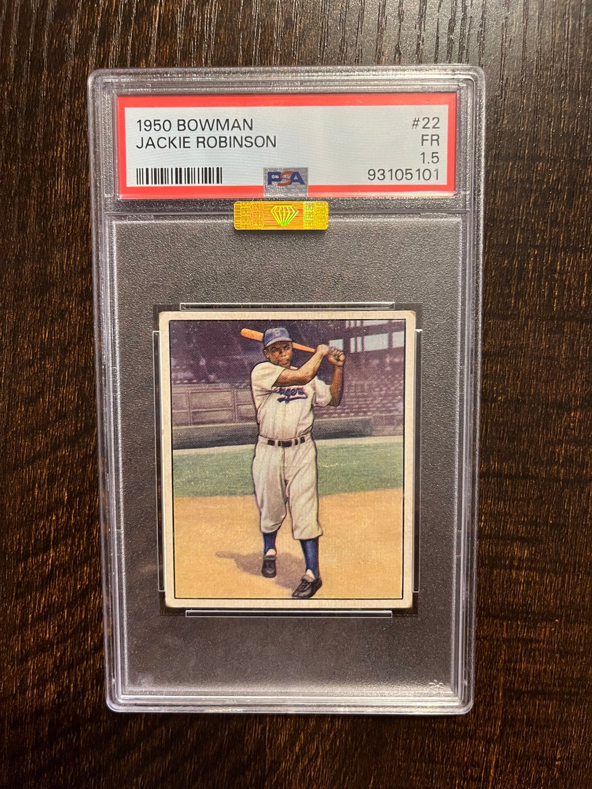 1950 Bowman Jackie Robinson PSA 1.5 MBA 2 Gold